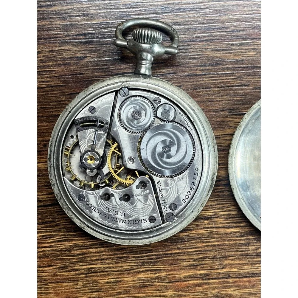 Vintage Elgin 15 Jewel Pocket Watch Silverode Case 20362754 For Parts Repair
